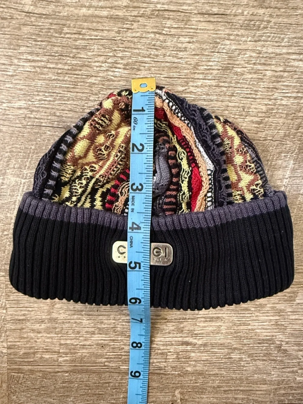 COOGI Australia Baby Multicolor Pattern Knit Beanie with Black Cuff Size XL